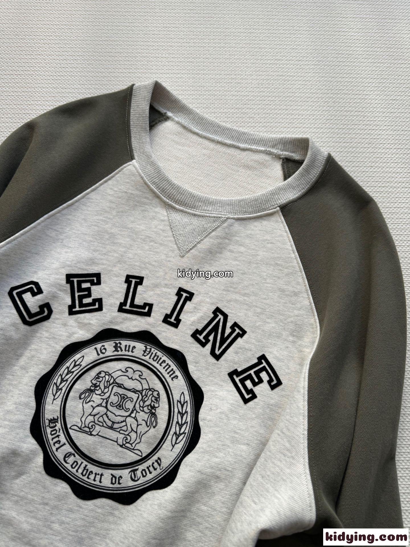 配色 ロゴ入り コットン スウェットシャツ セリーヌ Tシャツ コピー ユニセックス-4