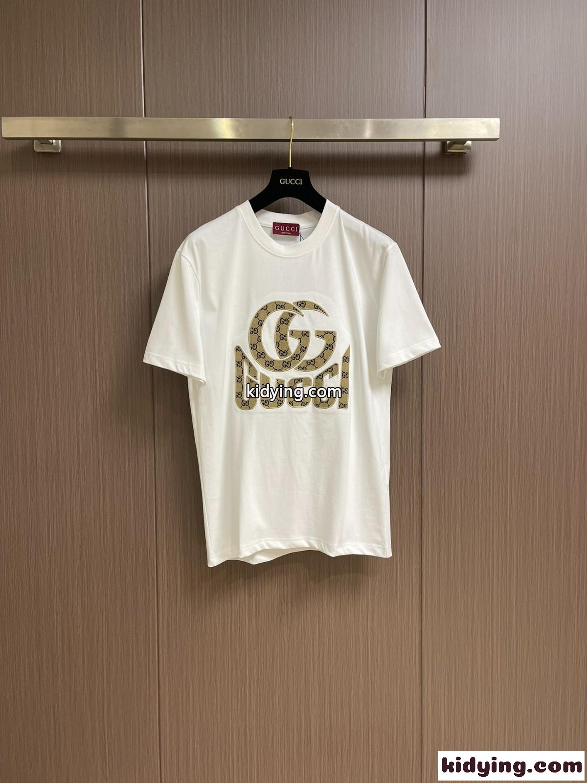 シンプル グッチ Tシャツ コピー クルーネックロゴアップリケ コットン 半袖Tシャツ-2