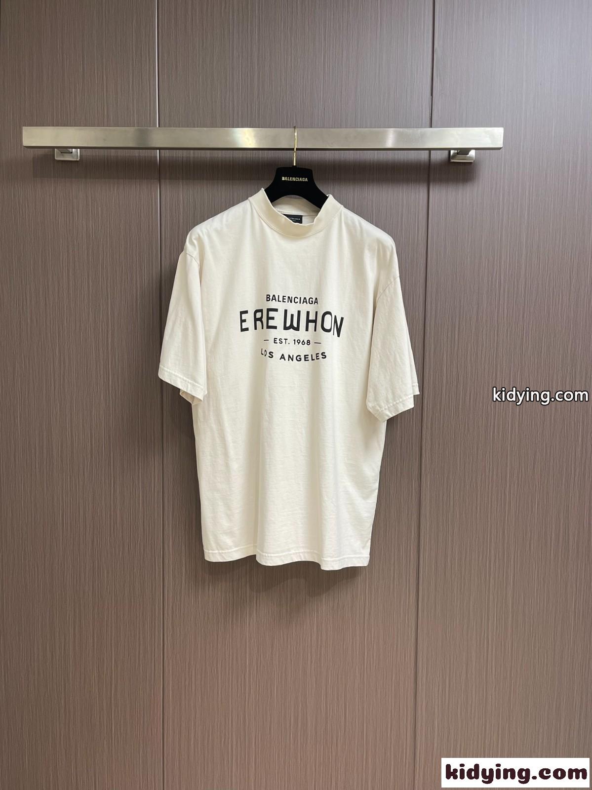 ユニセックス バレンシアガ Tシャツ コピー カジュアル プリント 半袖Tシャツ ベージュ-0