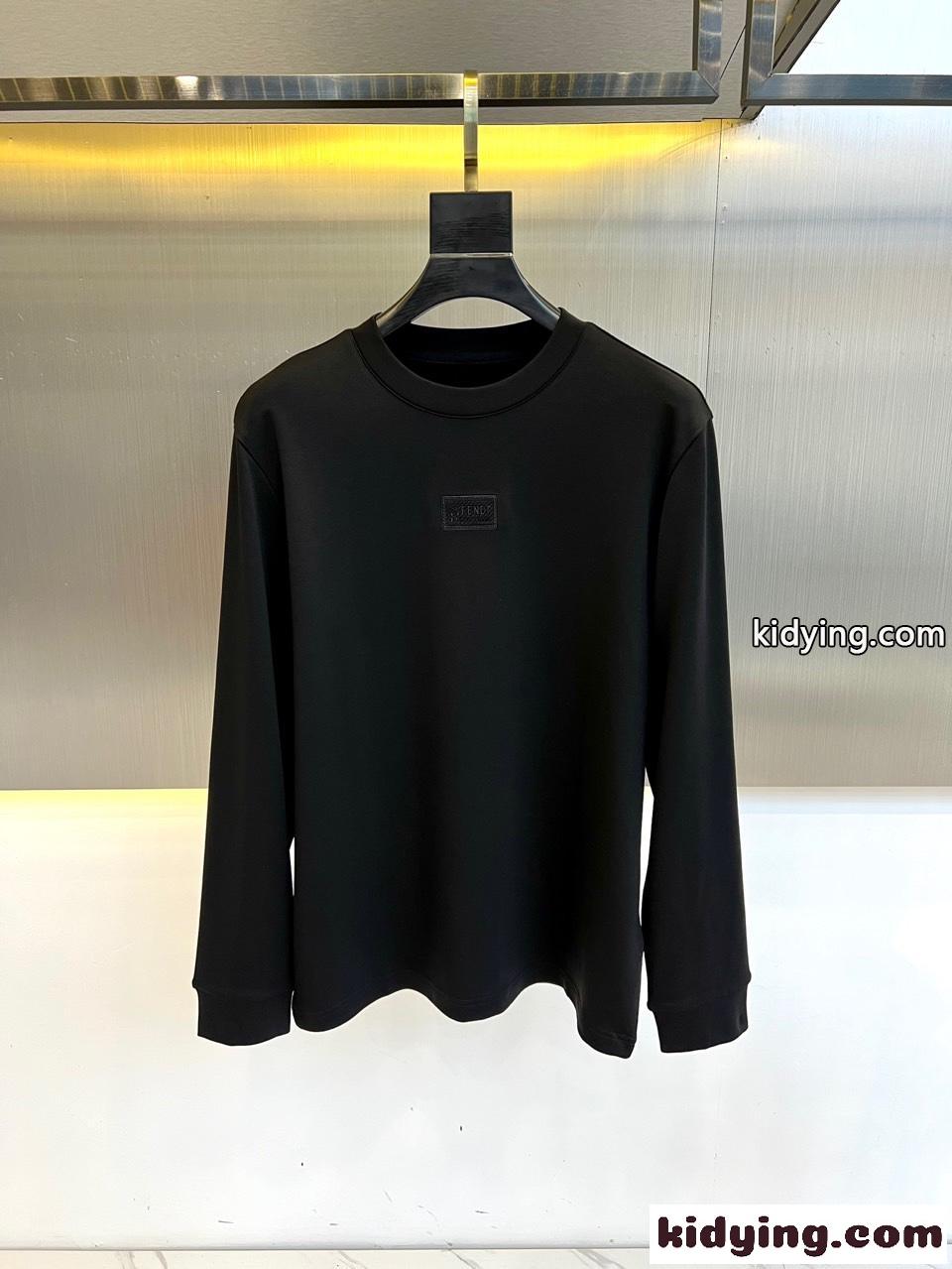 シンプル ストレッチ クルーネック 長袖Tシャツ フェンディ Tシャツ コピー ブラック-0