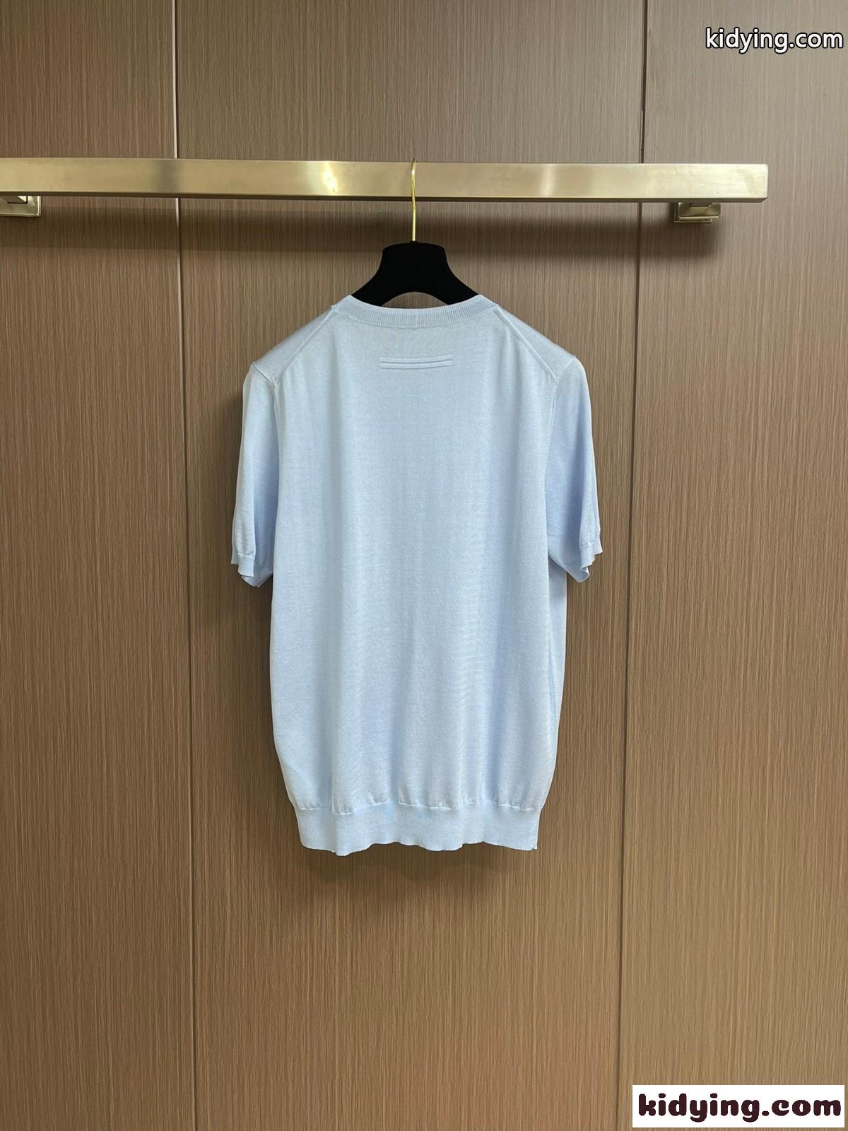 シンプル 快適 ニット 半袖Tシャツ エルメネジルド・ゼニア ニット コピー ライトブルー-1