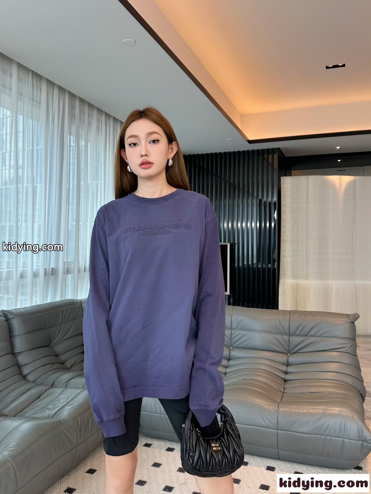 ユニセックス ロゴ 長袖Tシャツ アレキサンダーワング Tシャツ コピー コンパクトジャージー-4