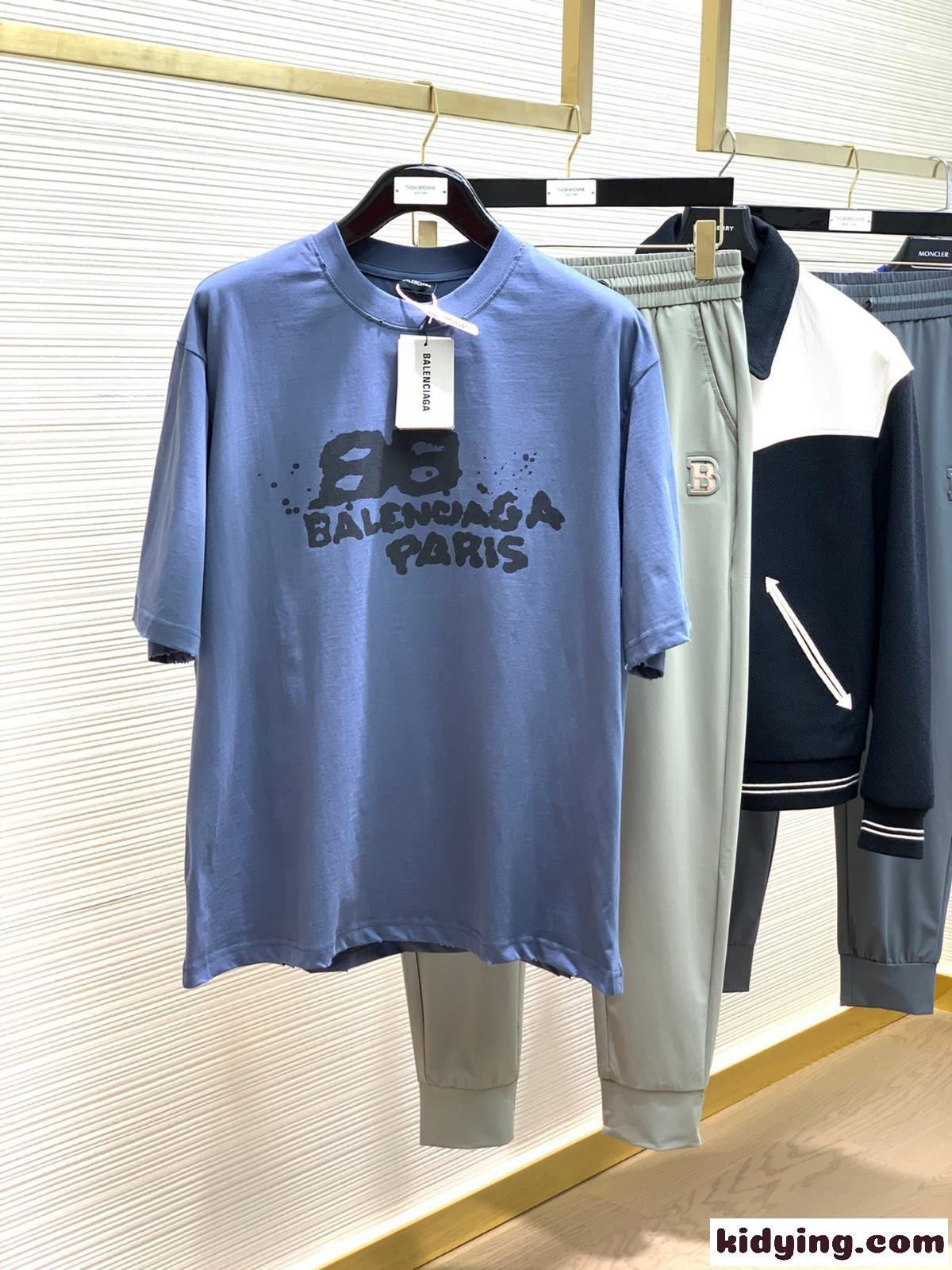 人気 カジュアル HAND DRAWN BB ICON 半袖Tシャツ バレンシアガ Tシャツ コピー ブルー-0