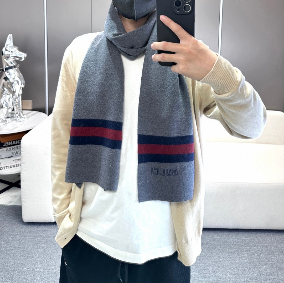 人気 グッチ スカーフ コピー おしゃれ カシミヤ ニットマフラー グレー-0