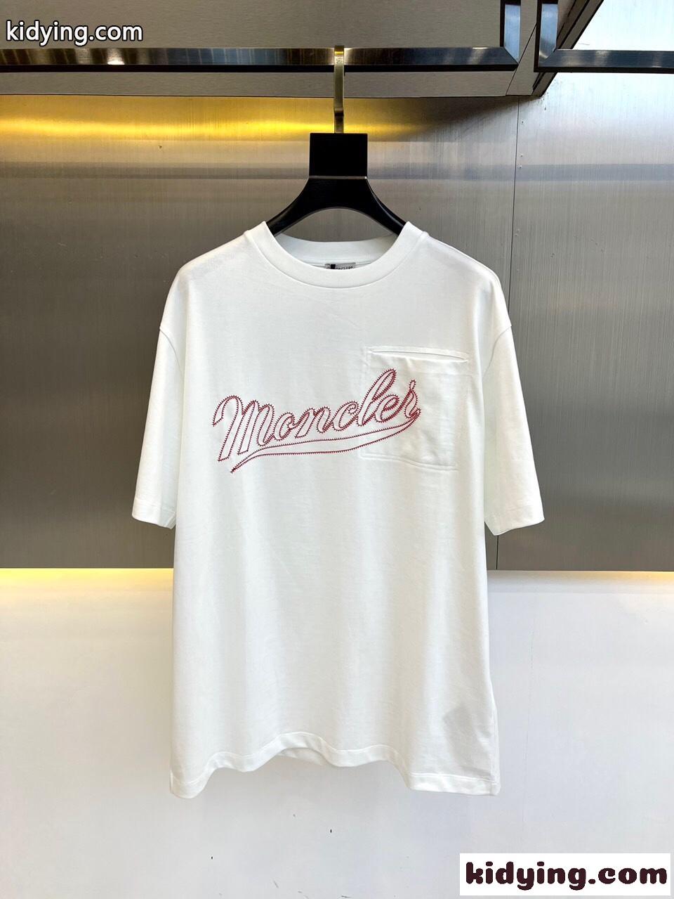 ユニセックス カジュアル ロゴ 刺繍 モンクレール Tシャツ コピー コットン 半袖 ホワイト-0