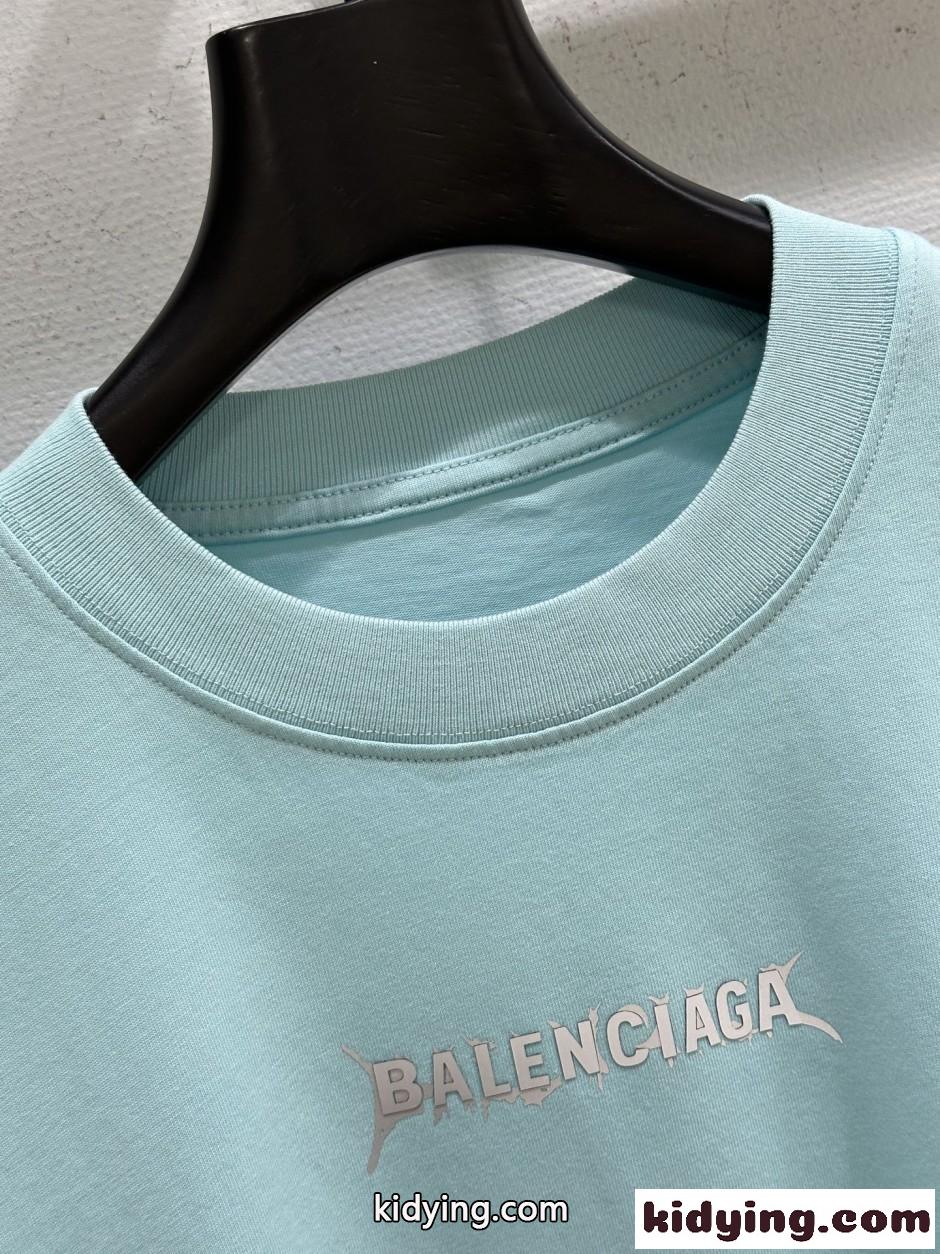 バレンシアガ Tシャツ コピー シンプル コットン 半袖Tシャツ ブルー-2