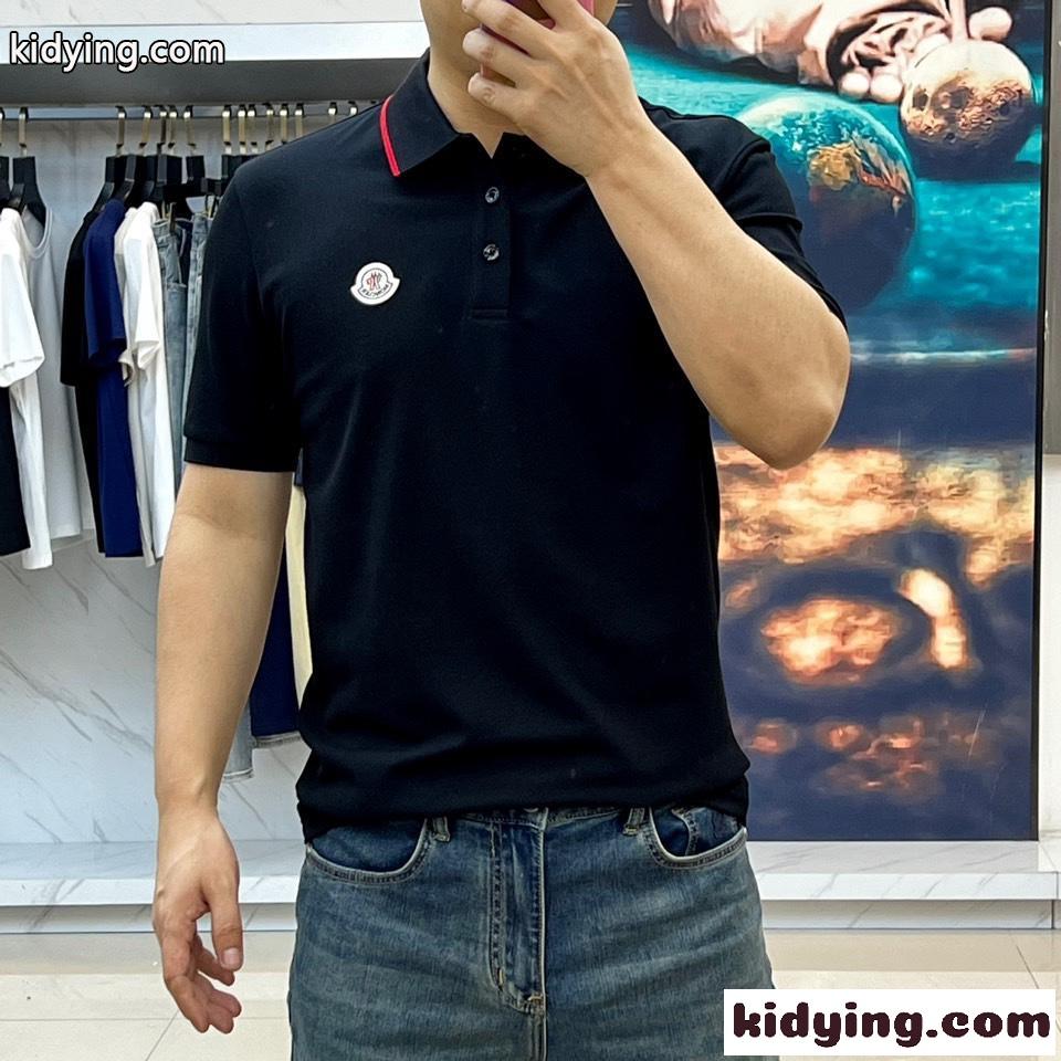 クラシック コットンピケ ポロシャツ モンクレール 半袖Tシャツ コピー ブラック-1