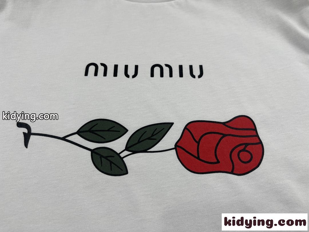 ベーシック おしゃれ プリント 着心地いい ミュウミュウ 半袖tシャツ コピー クルーネック 春夏 定番 ホワイト ブラック-3