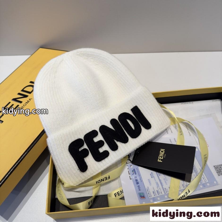 ユニセックス FENDI ロゴ ニットキャップ フェンディ キャップ コピー ホワイト-1