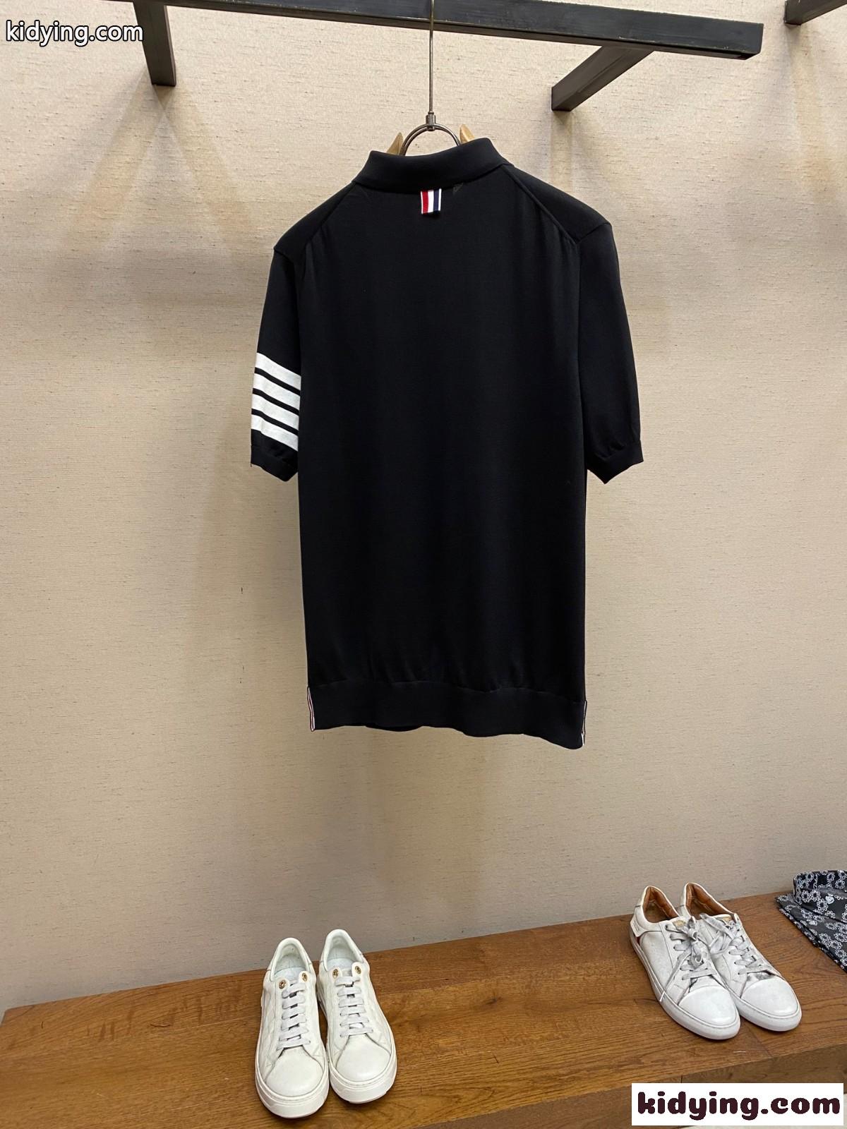 トムブラウン Tシャツ スーパーコピー 定番 人気 コットン 半袖ポロシャツ ブラック-1