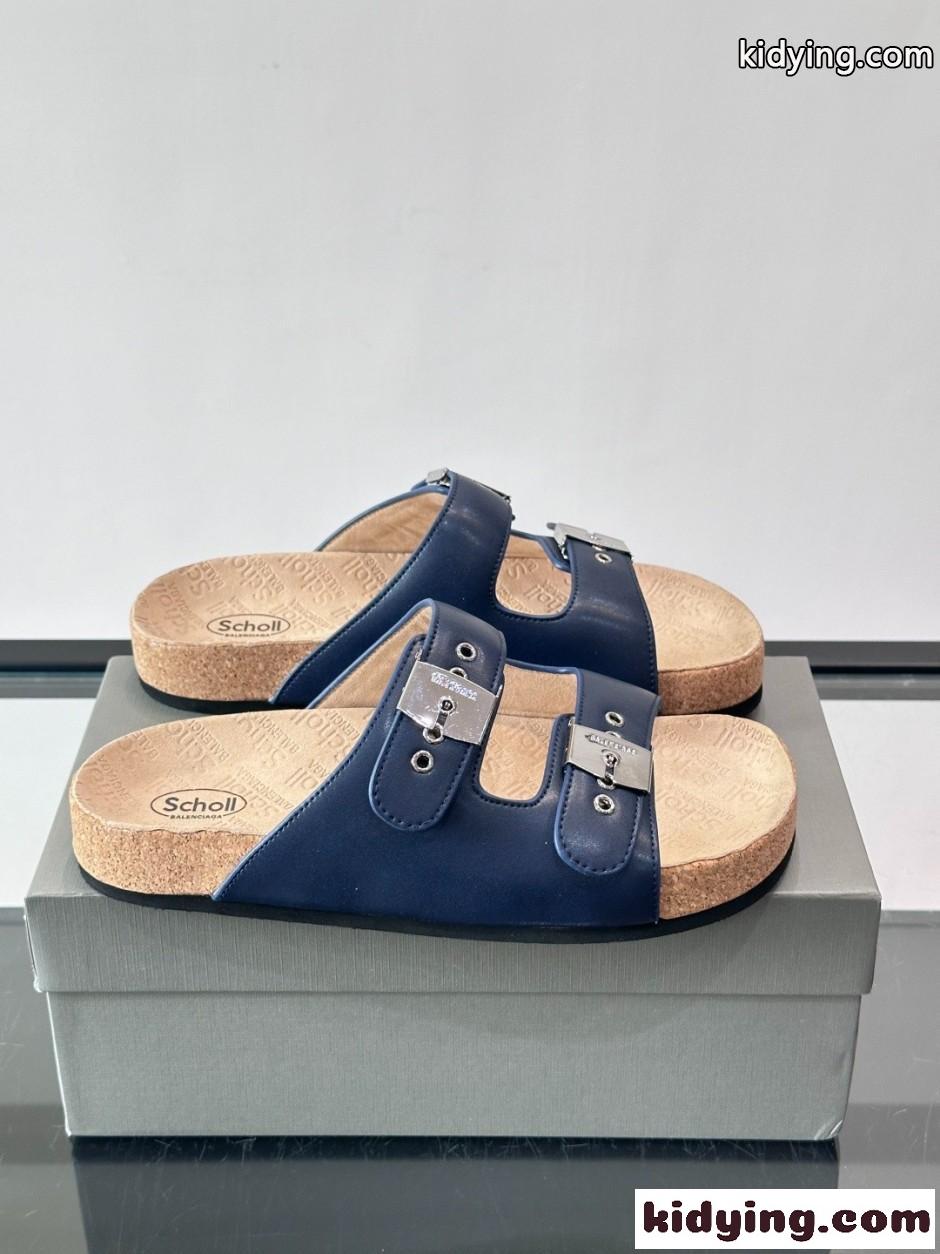 バレンシアガ サンダル コピー BALENCIAGA × Scholl スライドサンダル ブルー-0