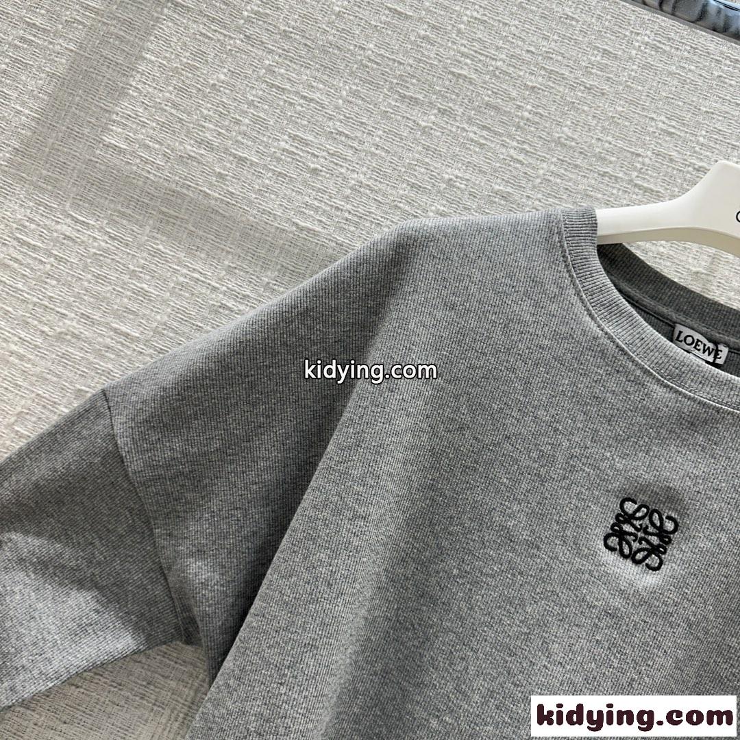 シンプル コットン ロングスリーブ Tシャツ ロエベ Tシャツ コピー グレー-2
