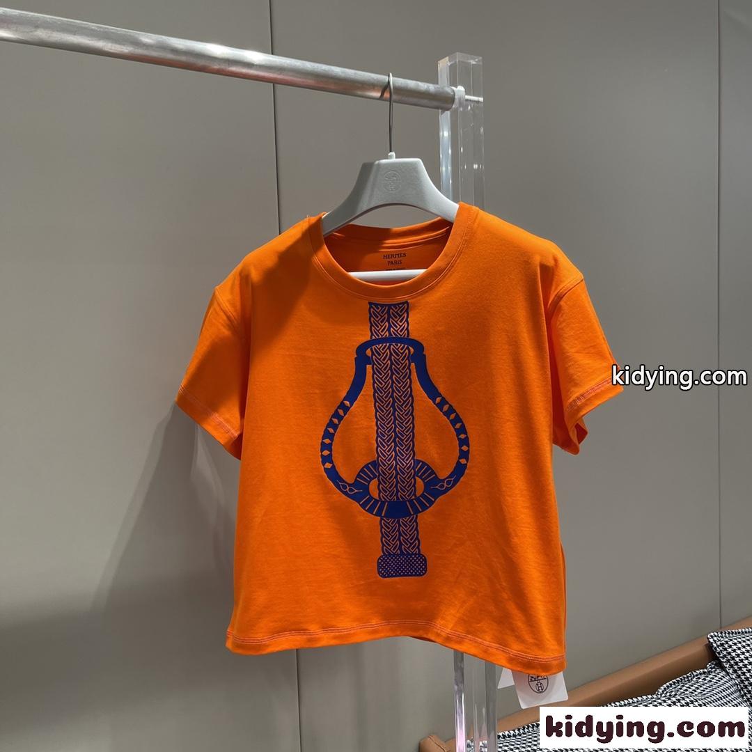 新作~グラフィックプリント クロップドTシャツ エルメス Tシャツ コピー コットン 半袖 トップス-0