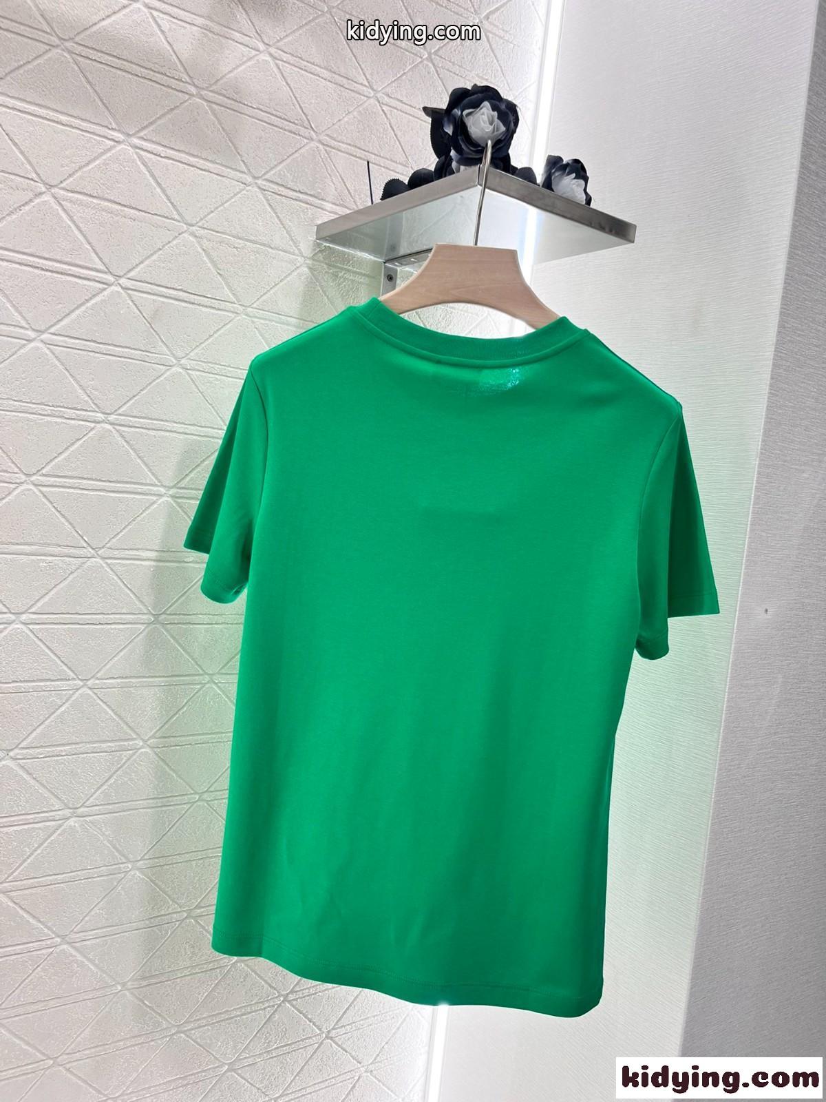 シンプル ロゴ入り シャネル Tシャツ コピー コットン 半袖Tシャツ グリーン-0