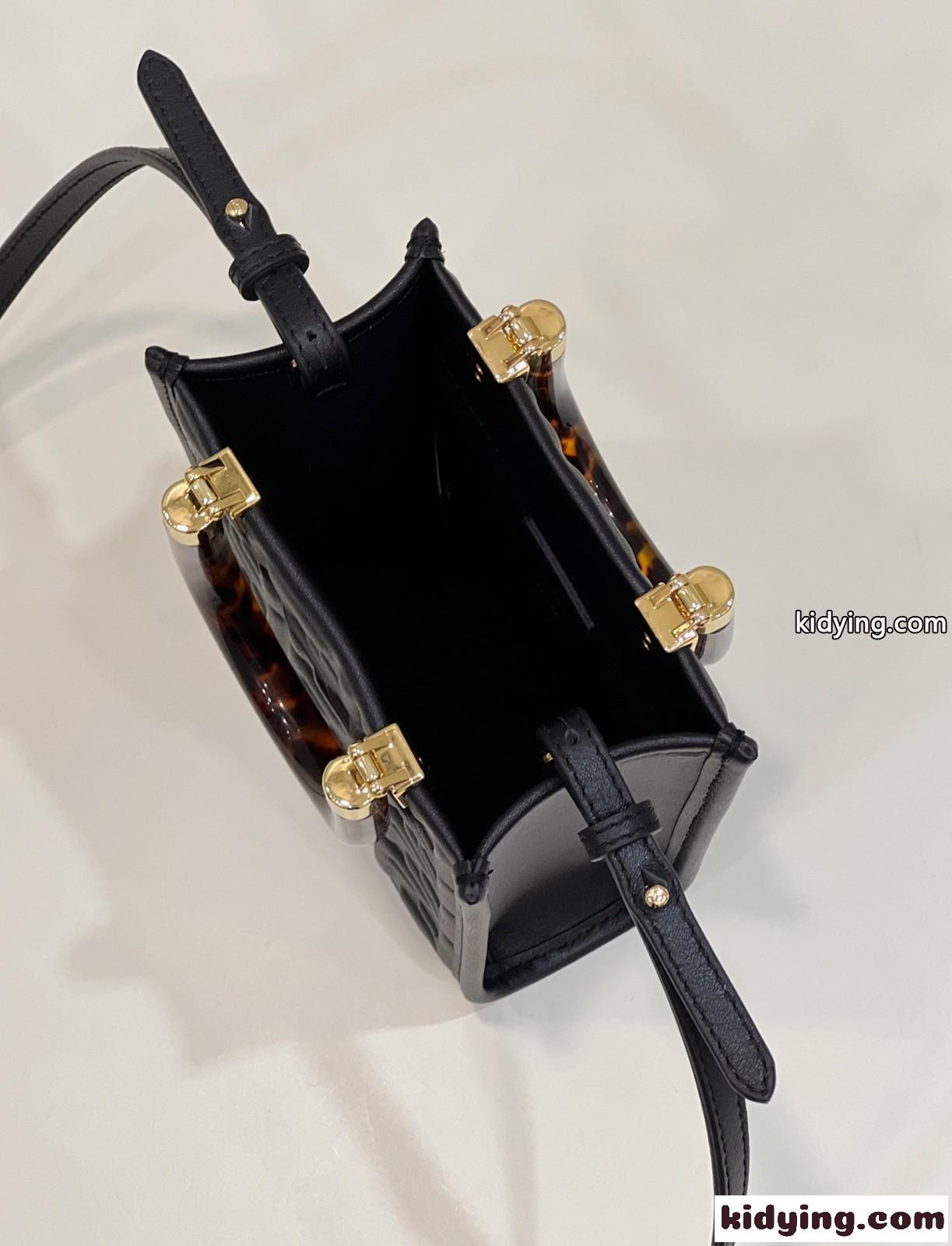 ブラック レザー FFモチーフ サンシャイン フェンディ バッグ 人気 コピー ミニ トートバッグ-3