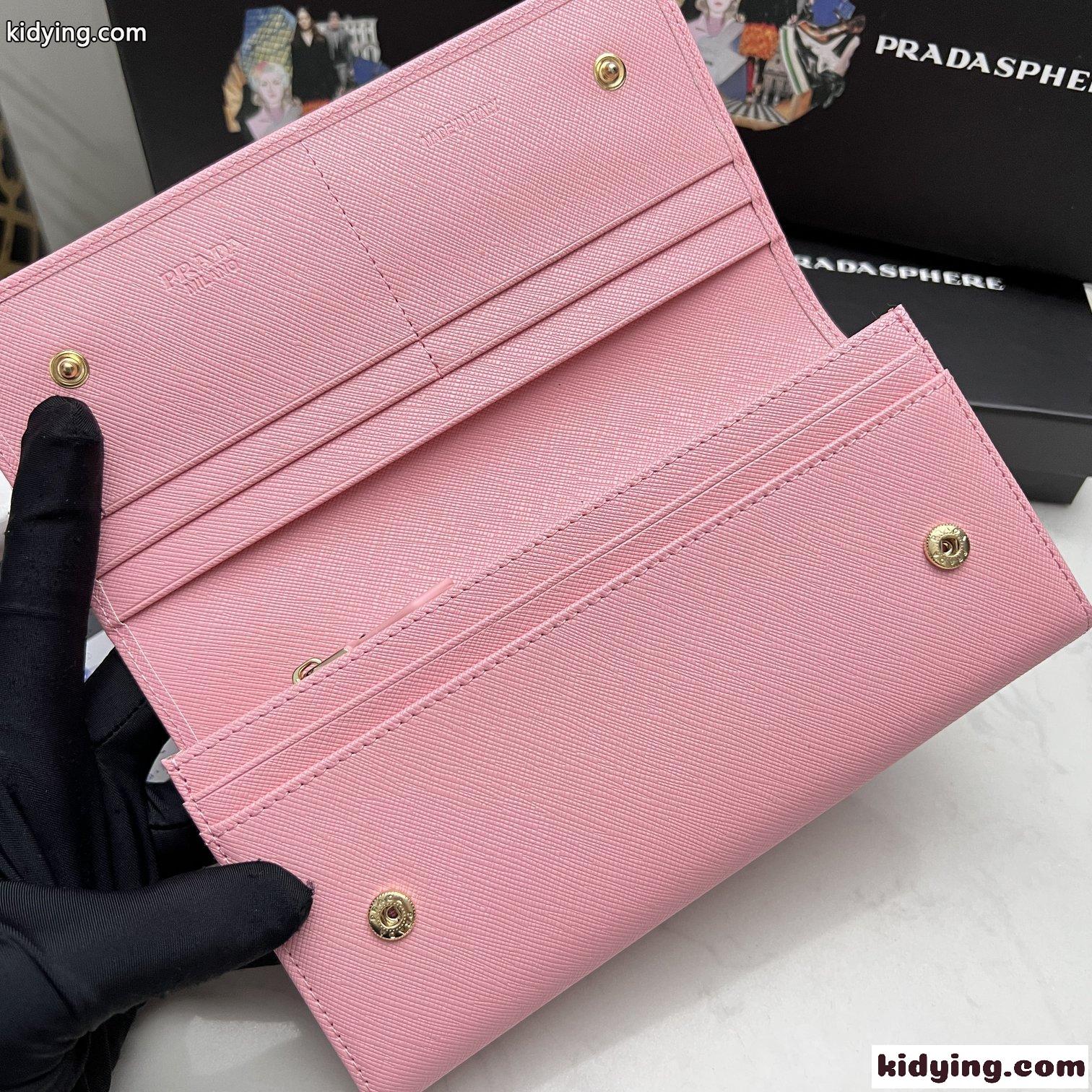 シンプル 人気 ロゴ入り 長財布 プラダ 財布 コピー ライトピンク-4