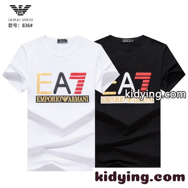 オシャレ 合わせやすい クールネック アルマーニ 半袖tシャツ メンズ コピー 人気 春夏 定番 トップス ホワイト ブラック-0