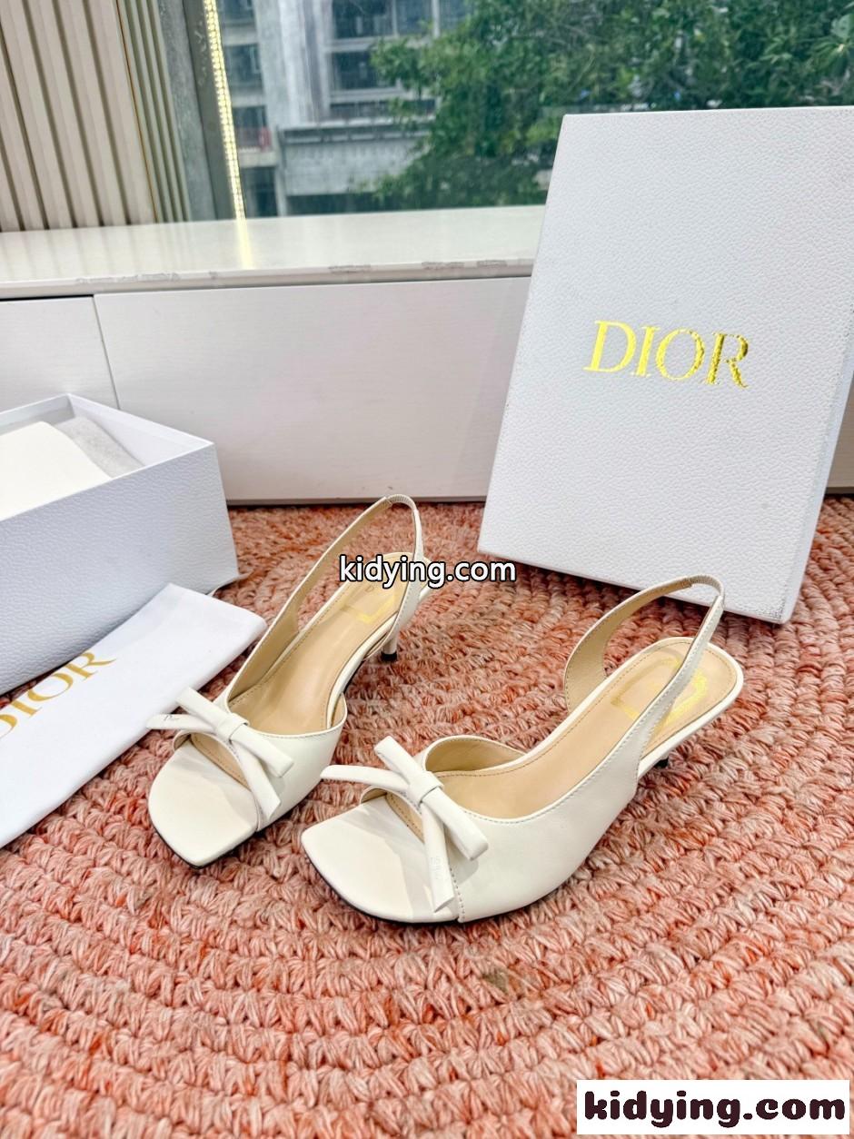Dior Bow ヒール スリングバックサンダル クリスチャン・ディオール コピー ホワイト-1