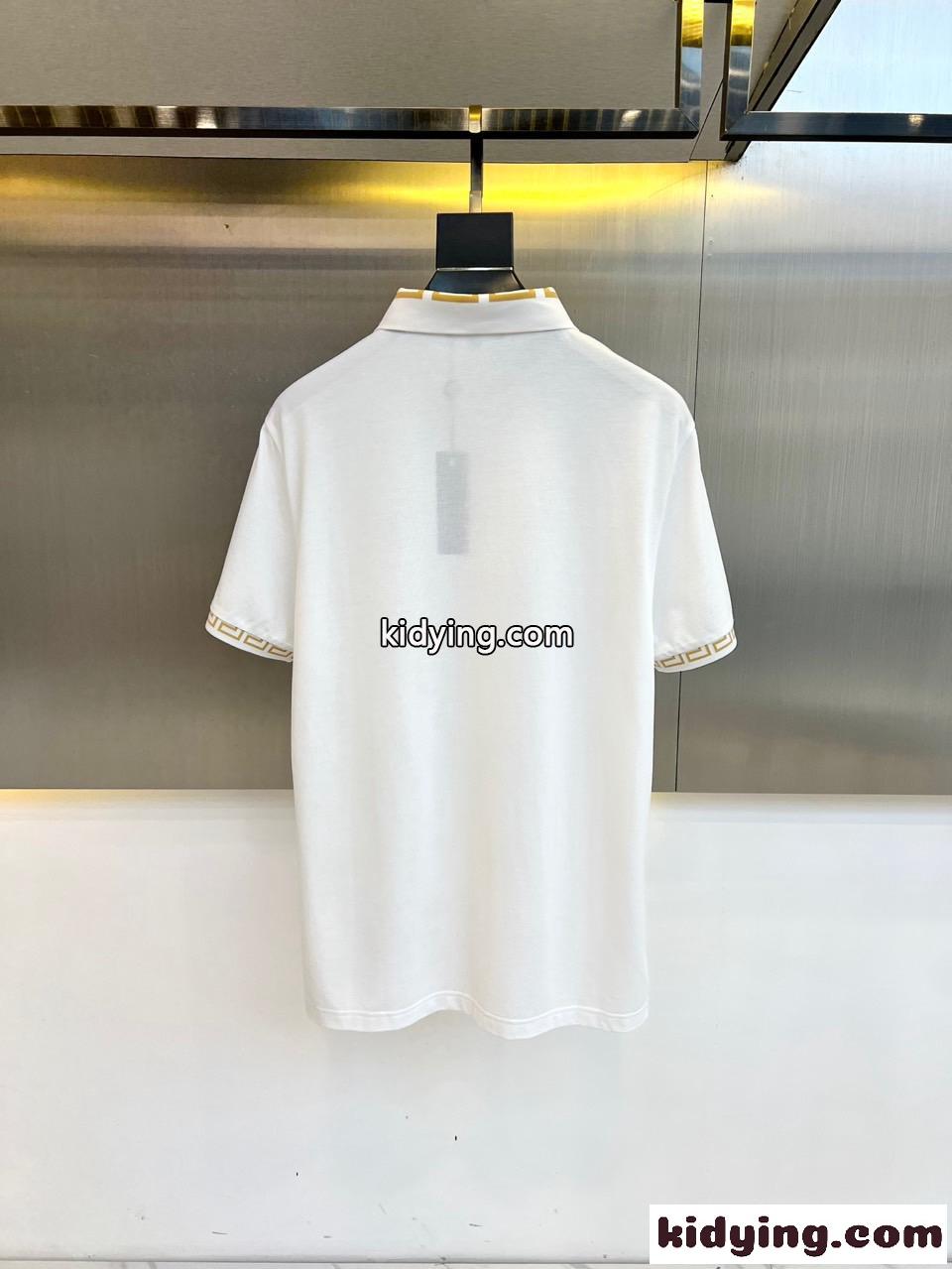 カジュアル コットンピケ 半袖ポロシャツ ヴェルサーチェ Tシャツ コピー ホワイト-3