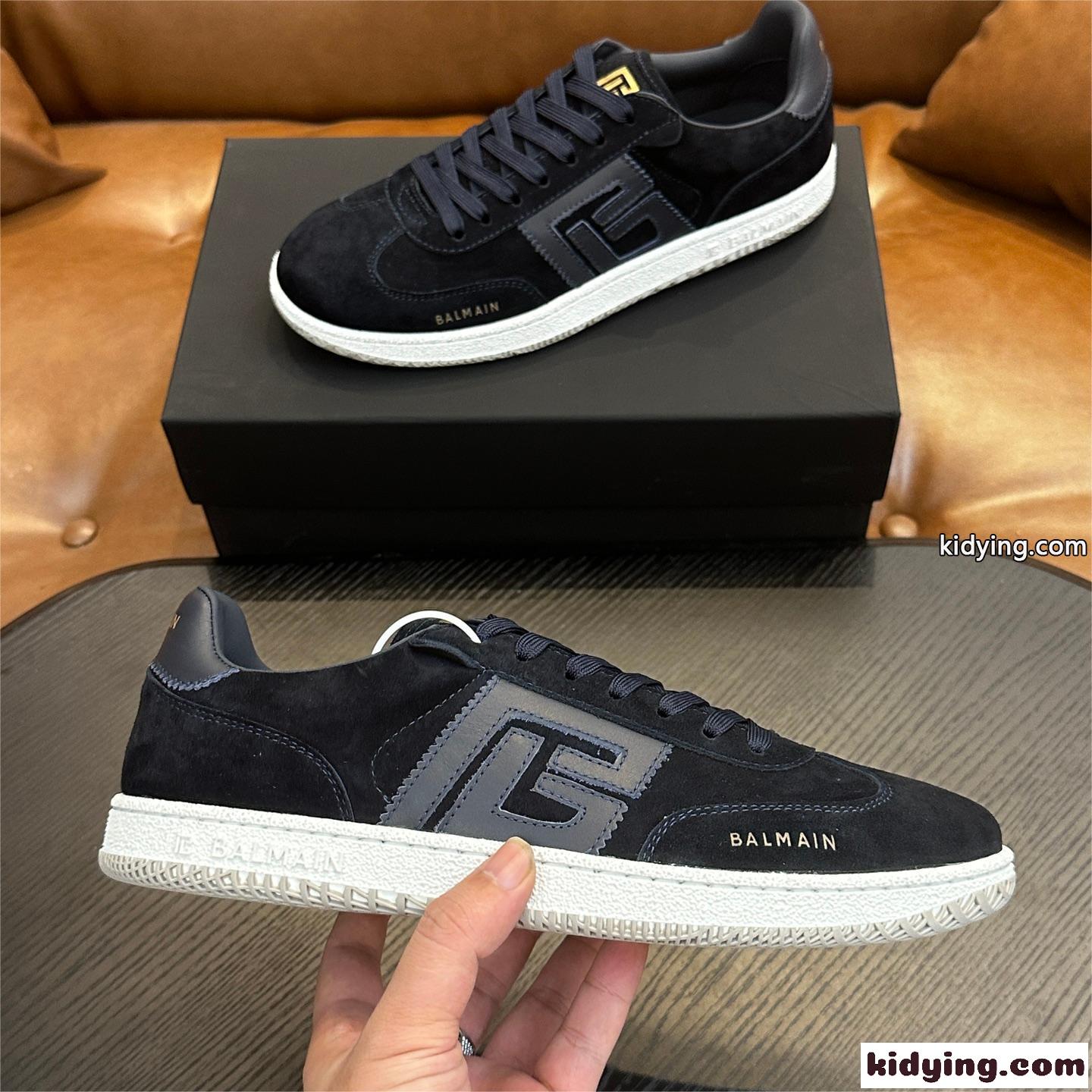 定番 カジュアル Balmain Swan スエードスニーカー バルマン スニーカー スーパーコピー-0