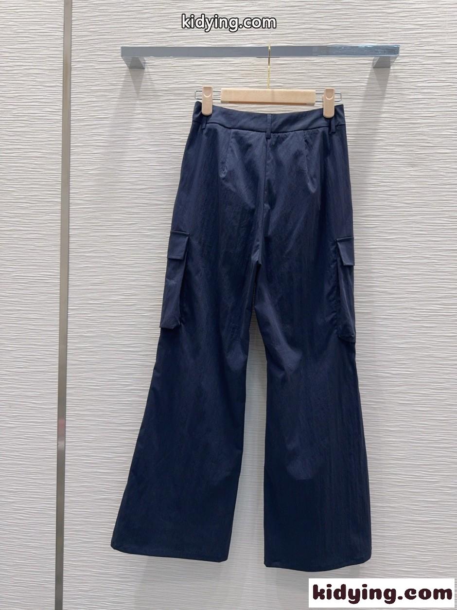 ミュウミュウ パンツ コピー ロゴ入り カーゴ フレアパンツ ネイビー-5