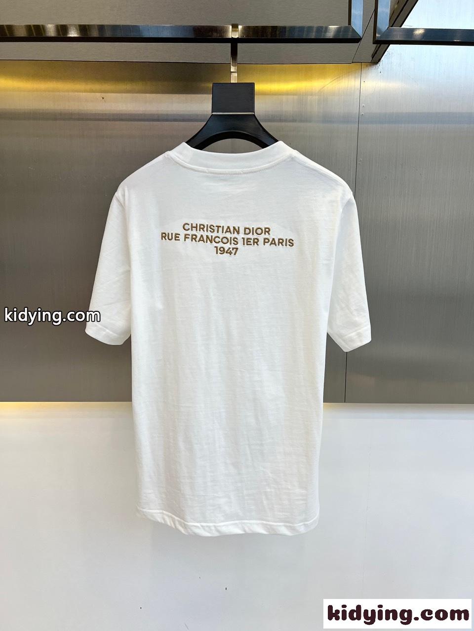 クリスチャン・ディオール 半袖Tシャツ コピー シンプル ロゴ入り クルーネック ホワイト-4