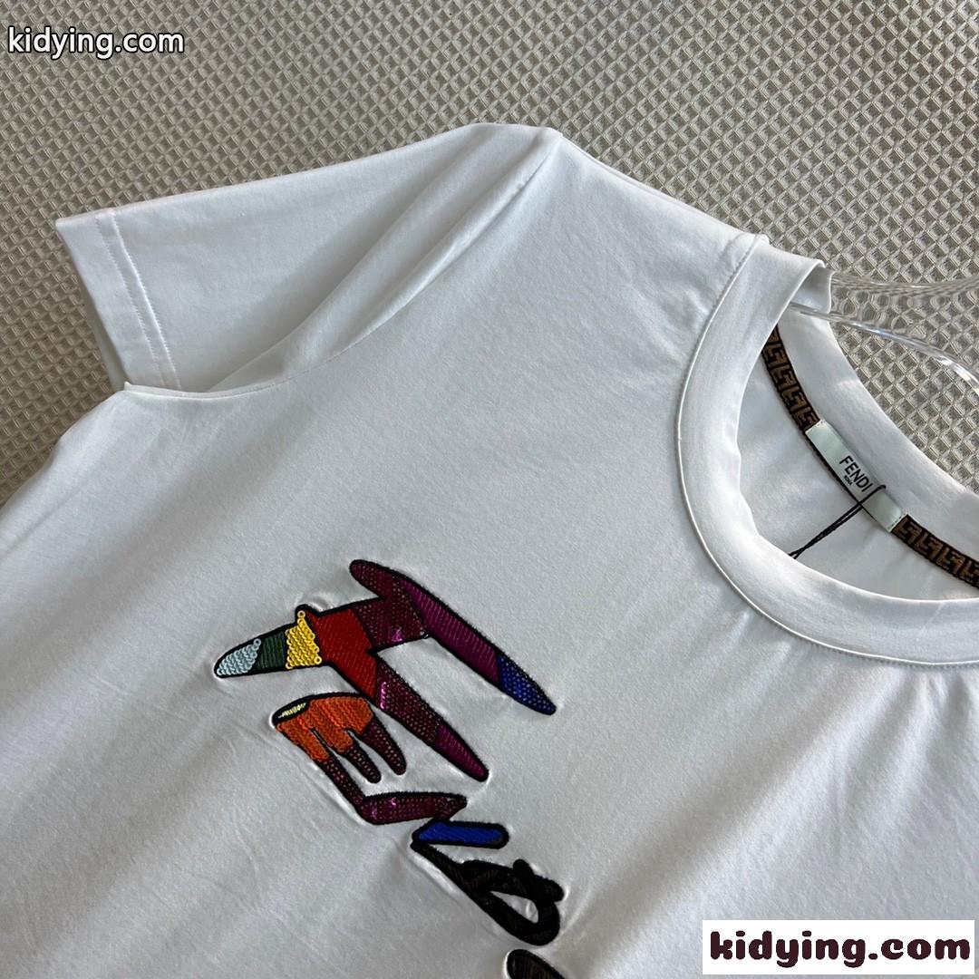 おしゃれ ロゴ コットン 着心地いい クルーネック 半袖 トップス フェンディ Tシャツ コピー レディース 春夏 定番-0