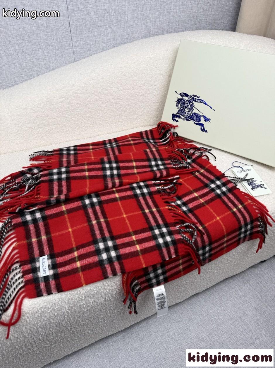 クラシック バーバリー スカーフ 偽物 人気 カシミヤ チェック柄 マフラー レッド-4