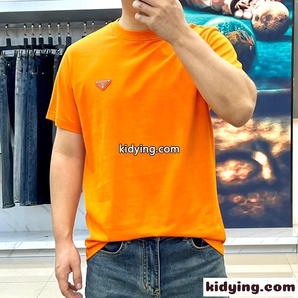 シンプル トライアングルロゴ付き 半袖Tシャツ プラダ Tシャツ コピー オレンジ-1