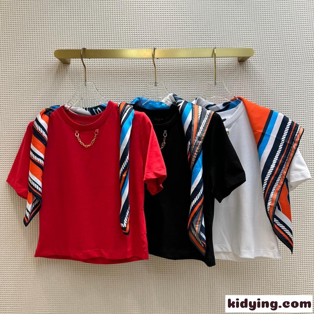 プリントスカーフ付き クロップトップ ルイ・ヴィトン Tシャツ コピー レディース-0