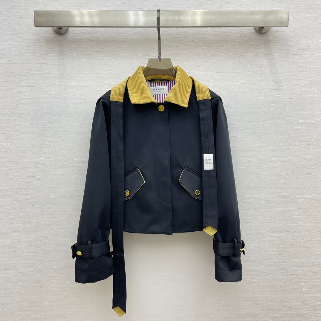 フード取り外し可 クロップ丈 カーコート トムブラウン ジャケット コピー ブルー-0