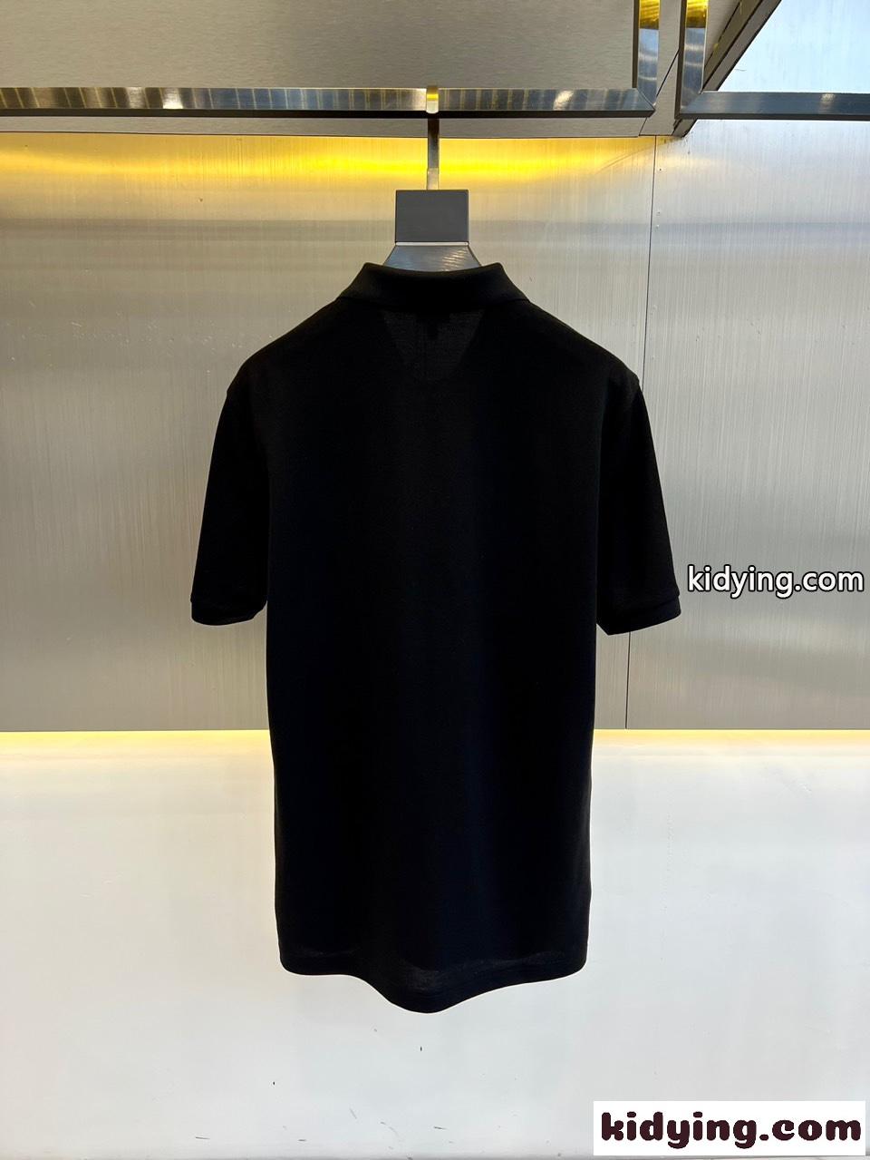 シンプル アナグラム 刺繍入り ロエベ Tシャツ 偽物 半袖 ポロシャツ ブラック-4