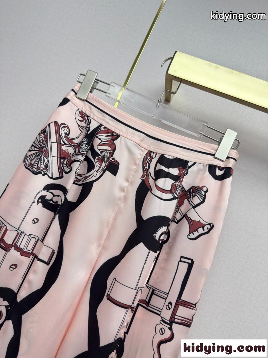 エルメス パンツ コピー クラシック プリント シルク ワイドパンツ-1