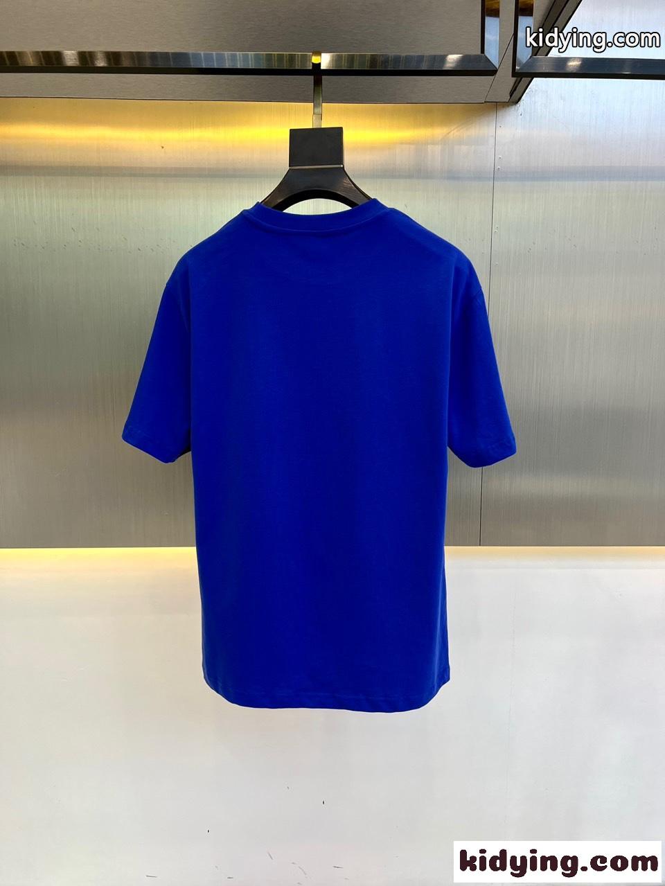 シンプル 着回し ロゴ クルーネック 半袖Tシャツ バレンシアガ Tシャツ コピー ブルー-3