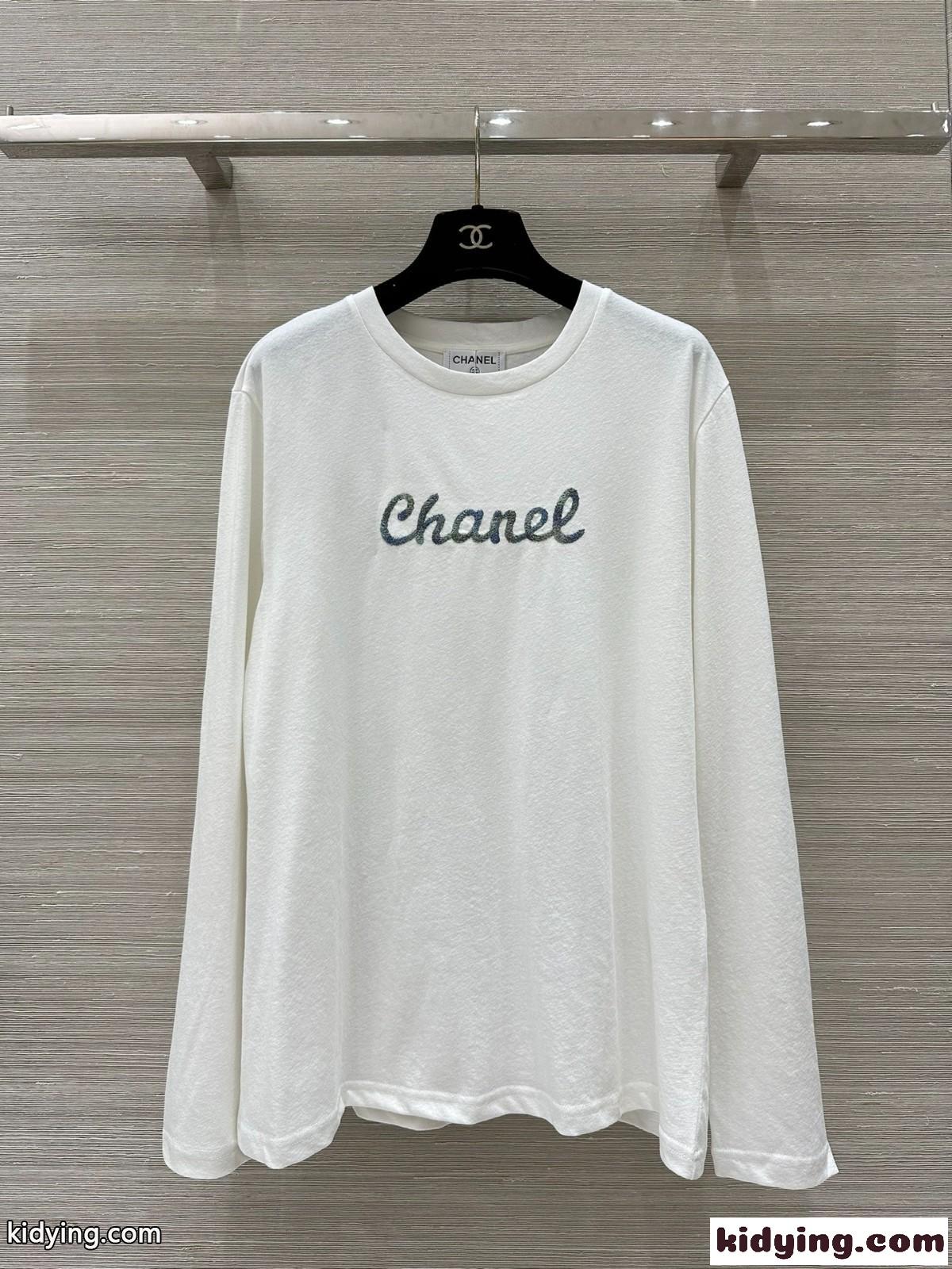 合わせやすい カジュアル コットン 長袖Tシャツ シャネル Tシャツ コピー ホワイト-1