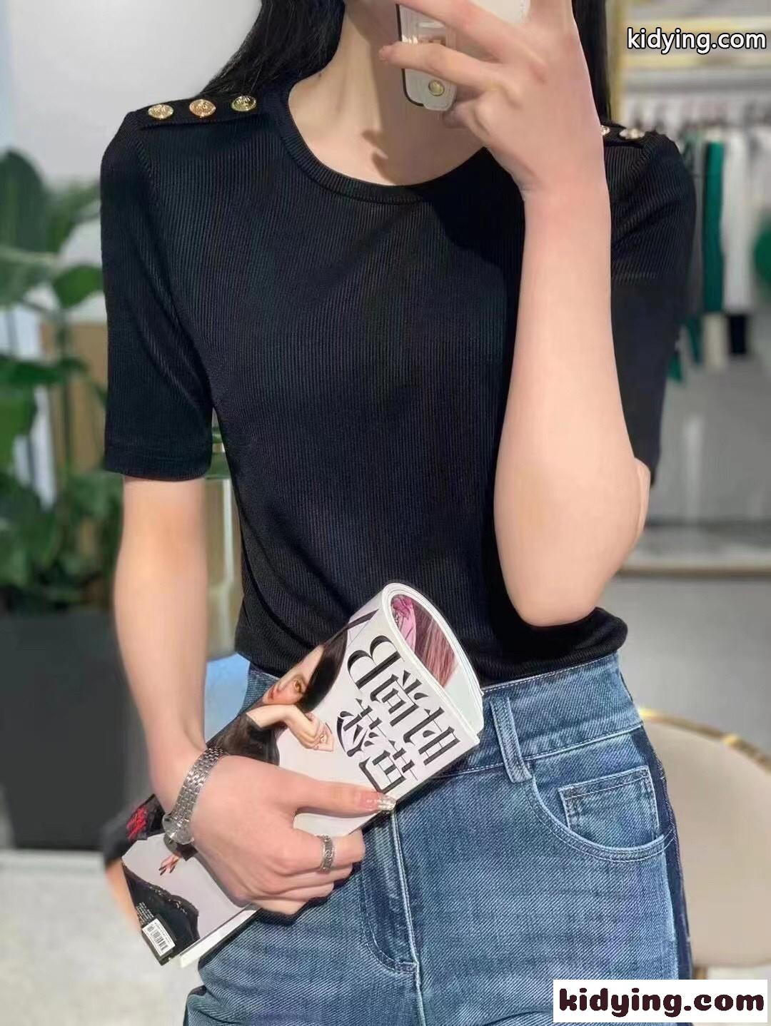 シンプル 定番 人気 無地 上品 快適 バルマン tシャツ コピー 春夏 クルーネック 半袖 トップス ホワイト ブラック-1