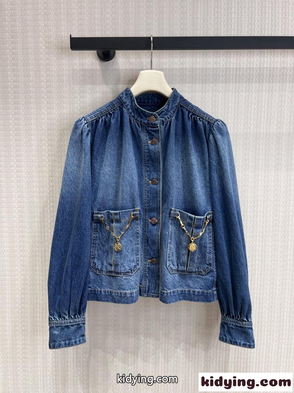 デニム製ハイネック ギャザージャケット クロエ ジャケット コピー ブルゾン-2