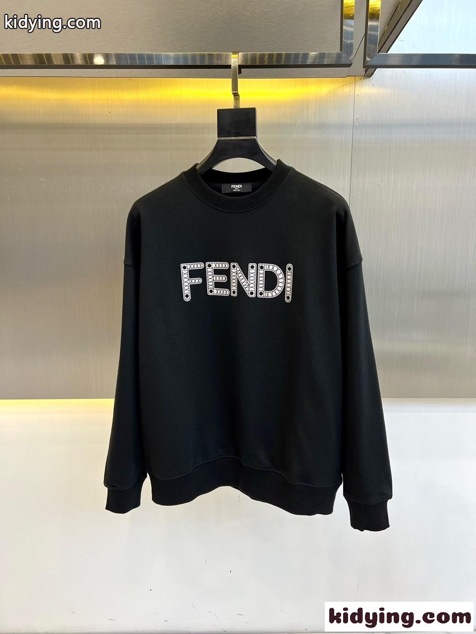 カジュアル ゆったり ロゴ入り フェンディ Tシャツ コピー スウェットシャツ ブラック-0