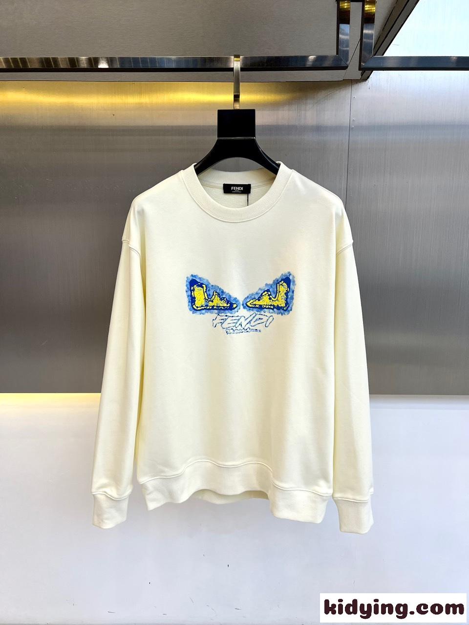 定番 ロゴプリント クルーネック スウェットシャツ フェンディ Tシャツ コピー ベージュ-0