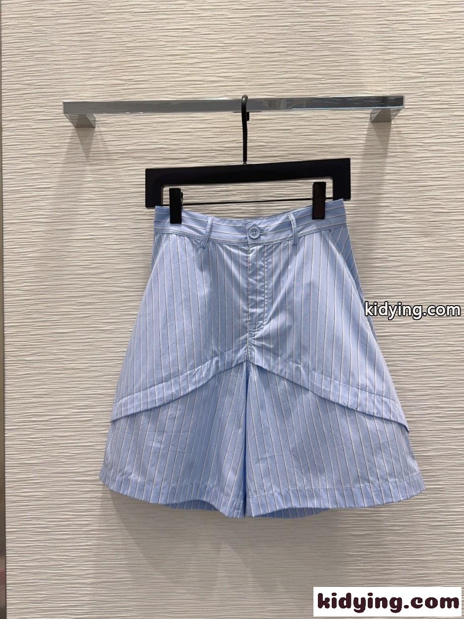 コットン ストライプ ショートパンツ ロエベ パンツ 偽物 ブルー-2