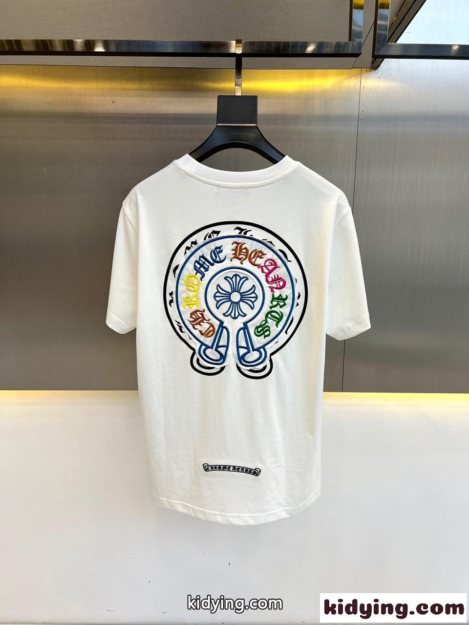 マルチカラー刺繍入り クロムハーツ 半袖Tシャツ コピー クルーネック ホワイト-4