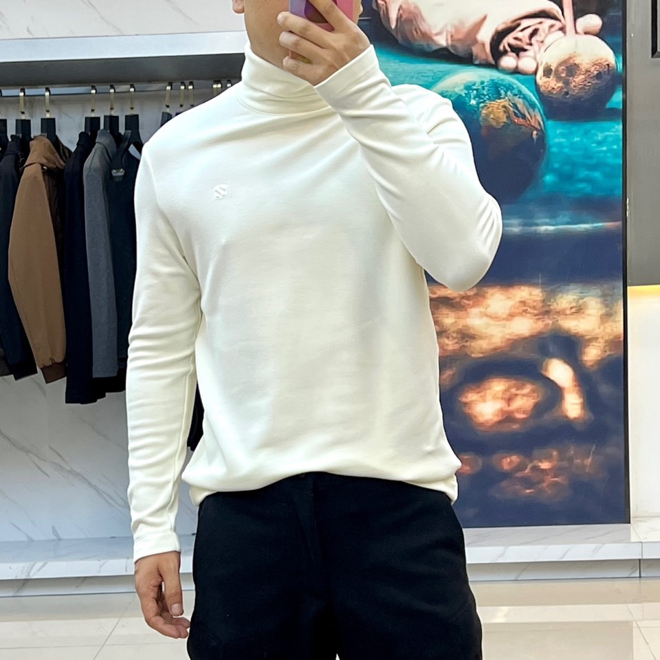 シンプル ハイネック 長袖Tシャツ エルメネジルド・ゼニア Tシャツ コピー ホワイト-2