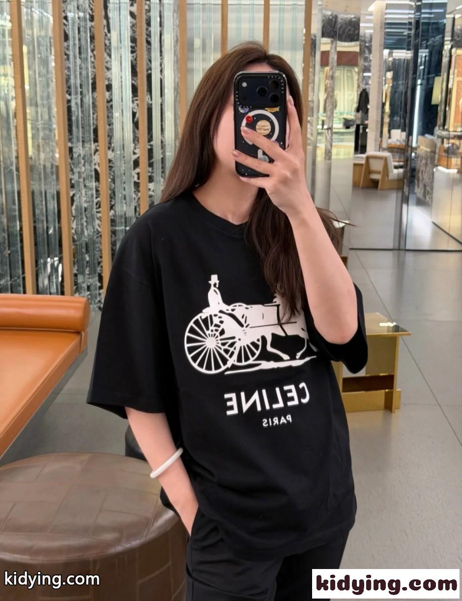 ベーシック ロゴ コットン 半袖Tシャツ セリーヌ Tシャツ 偽物 ブラック-4