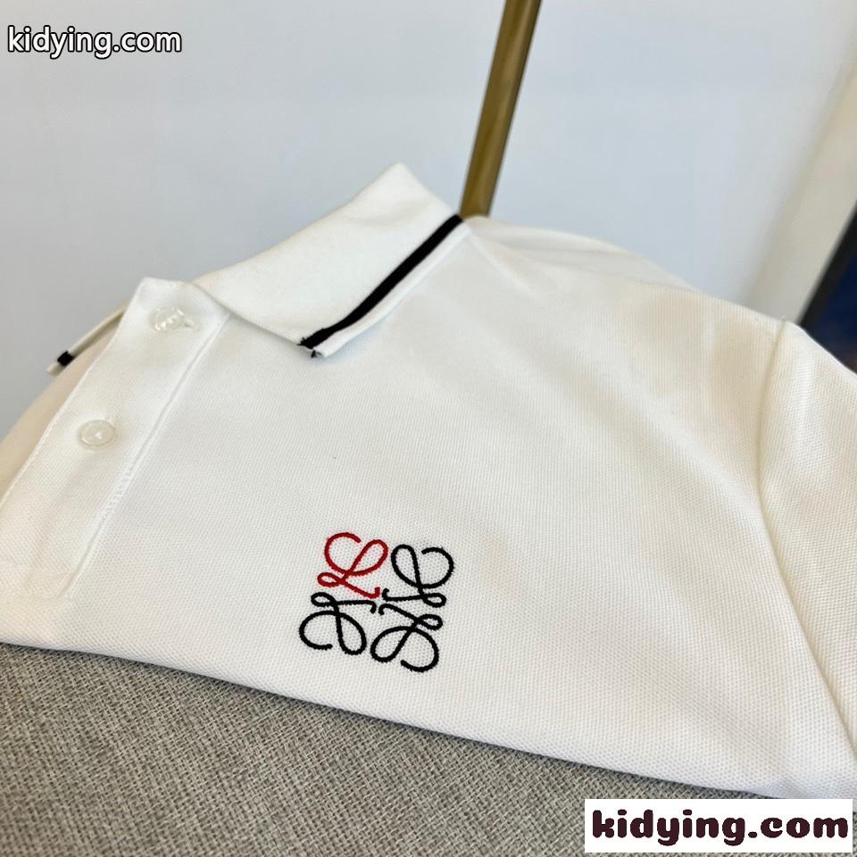 アナグラム刺繍 ロエベ Tシャツ コピー カジュアル ビジネス 半袖 ポロシャツ ホワイト-2