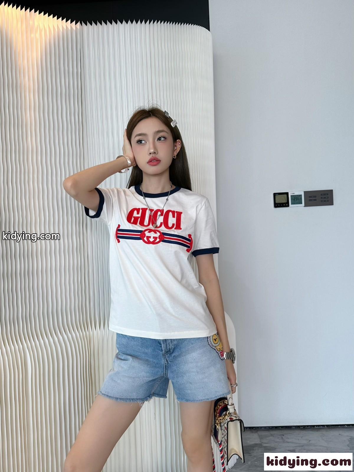 GUCCI インターロッキングG ウェブ ストライプ コットン Tシャツ グッチ Tシャツ コピー レディース-3