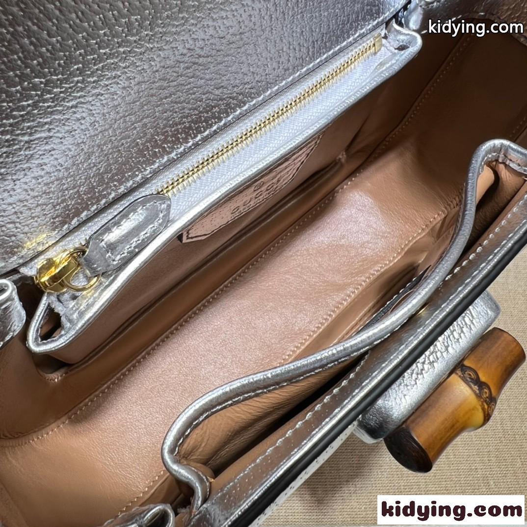 グッチ バンブー 1947 スモール トップハンドルバッグ グッチ バッグ コピー 675797 シルバー-3
