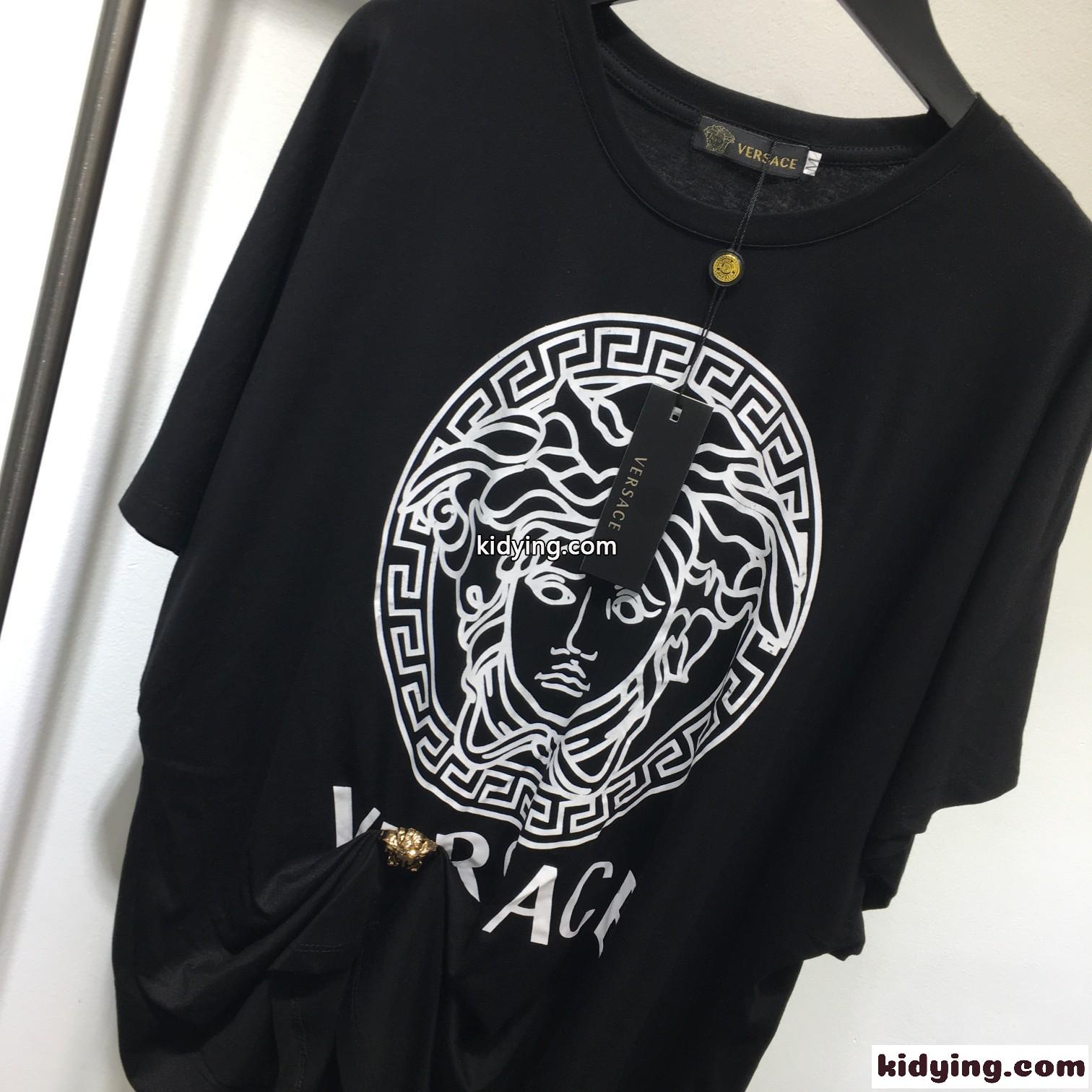 人気 体型カバー オーバーサイズ プリント レディース 春夏 新作 ヴェルサーチェ 半袖Tシャツ コピー トップス ホワイト ブラック-4