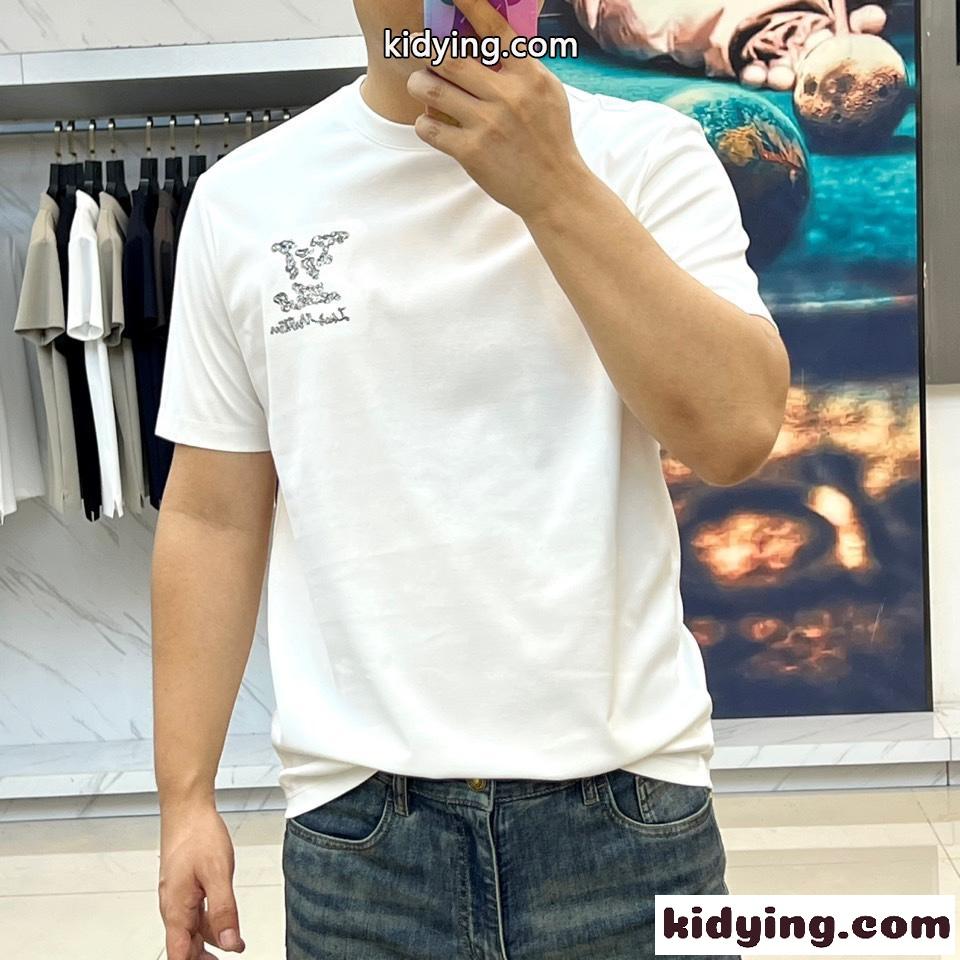 シンプル 合わせやすい クルーネック ルイ・ヴィトン Tシャツ 偽物 ホワイト-2