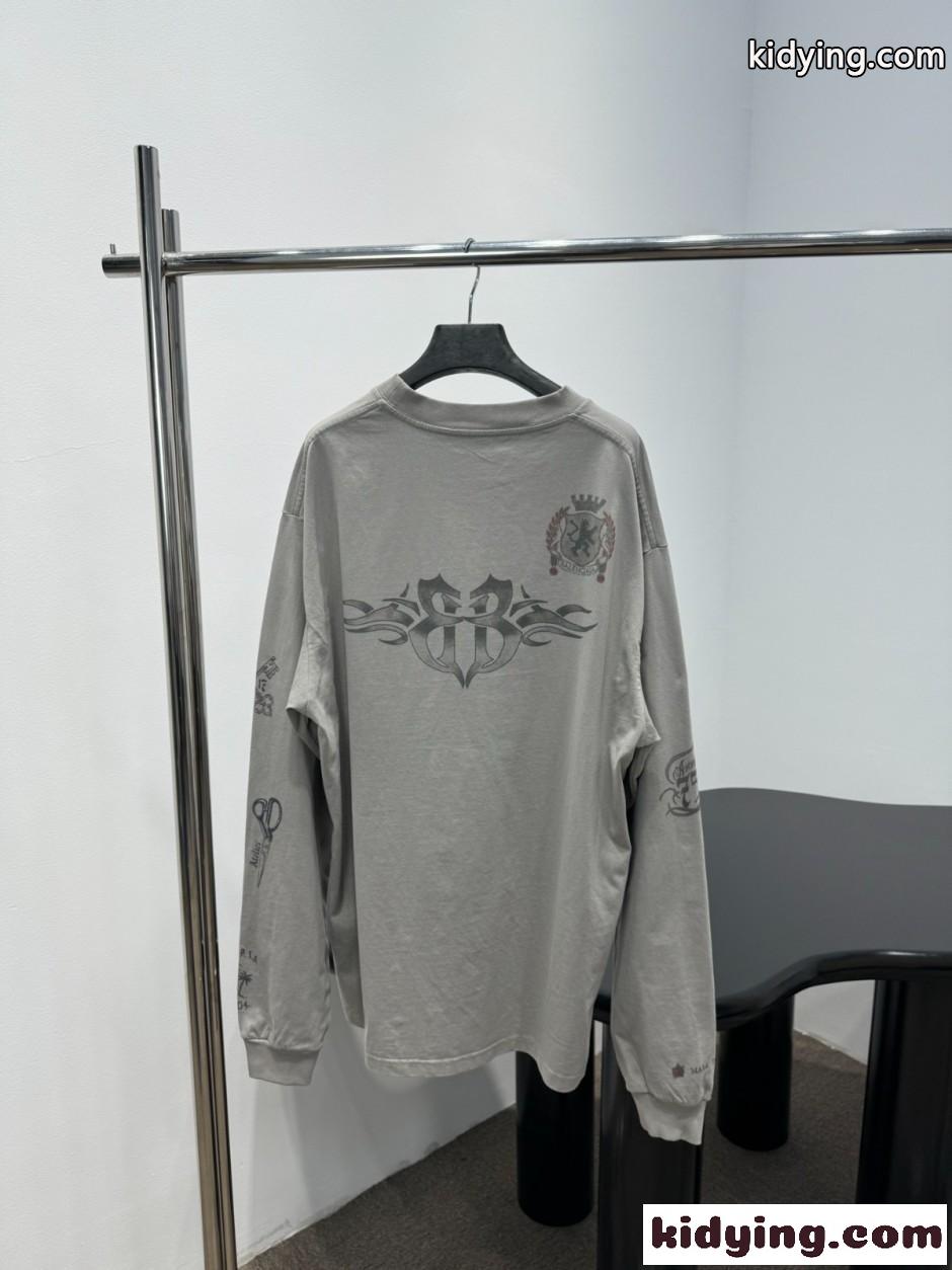 ユニセックス オーバーサイズ 長袖Tシャツ バレンシアガ Tシャツ 偽物 グレー-1
