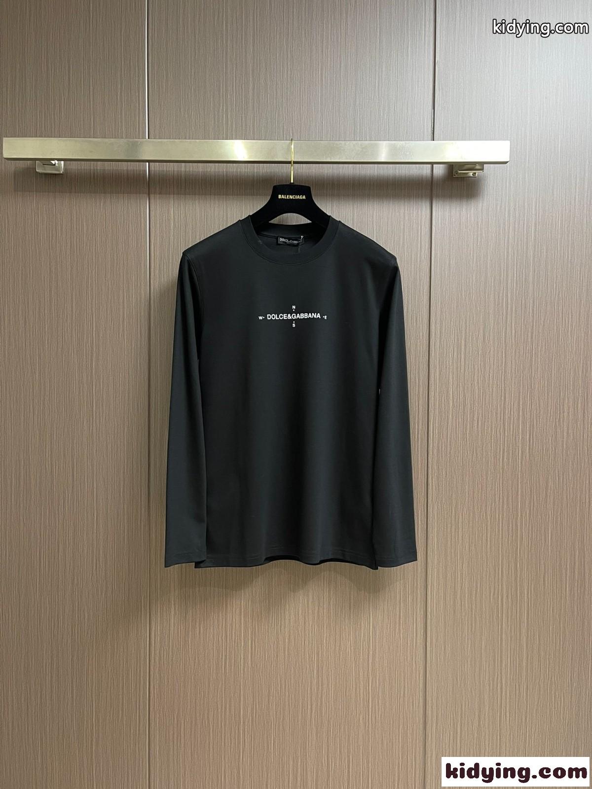 シンプル 上品 ロゴプリント コットン 長袖Tシャツ ドルチェ&ガッバーナ Tシャツ コピー ブラック-1